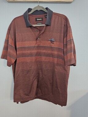 Ashworth Men's Rust Red Striped Polo with Navy Collar